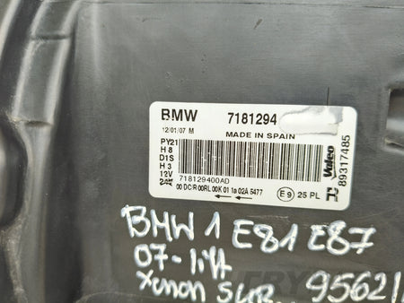 RIGHT HEADLIGHT LAMP BMW 1 E81 E87 07-10 LIFT XENON ADAPTIVE