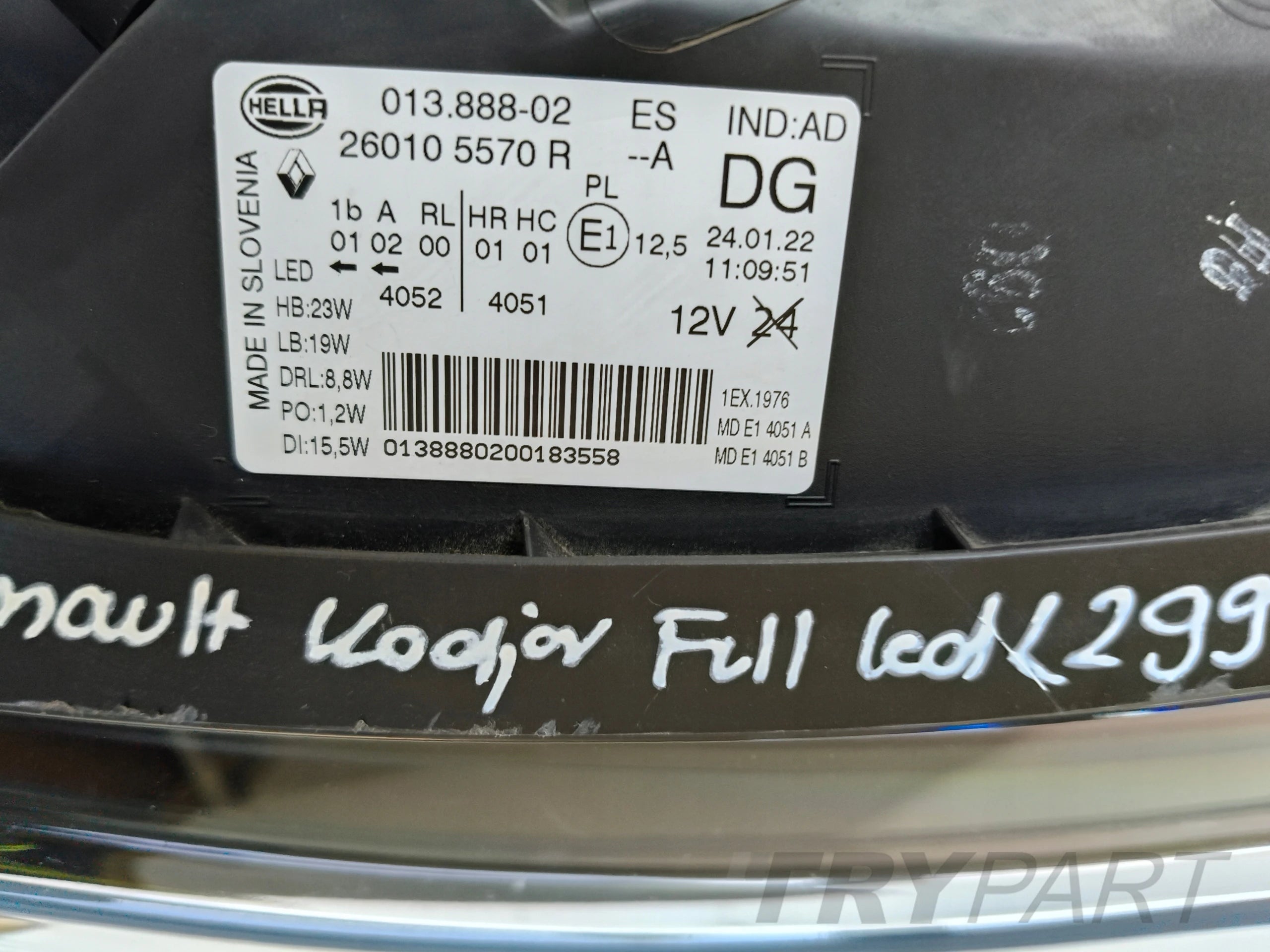 RIGHT HEADLIGHT LAMP RENAULT KADJAR 18- FACELIFT FULL LED