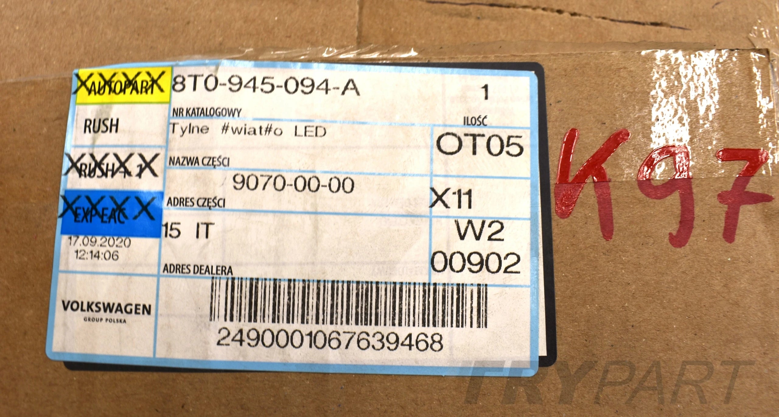 AUDI A5 8T0 SPORTBACK TAILGATE TAIL LIGHT RIGHT ORG EU