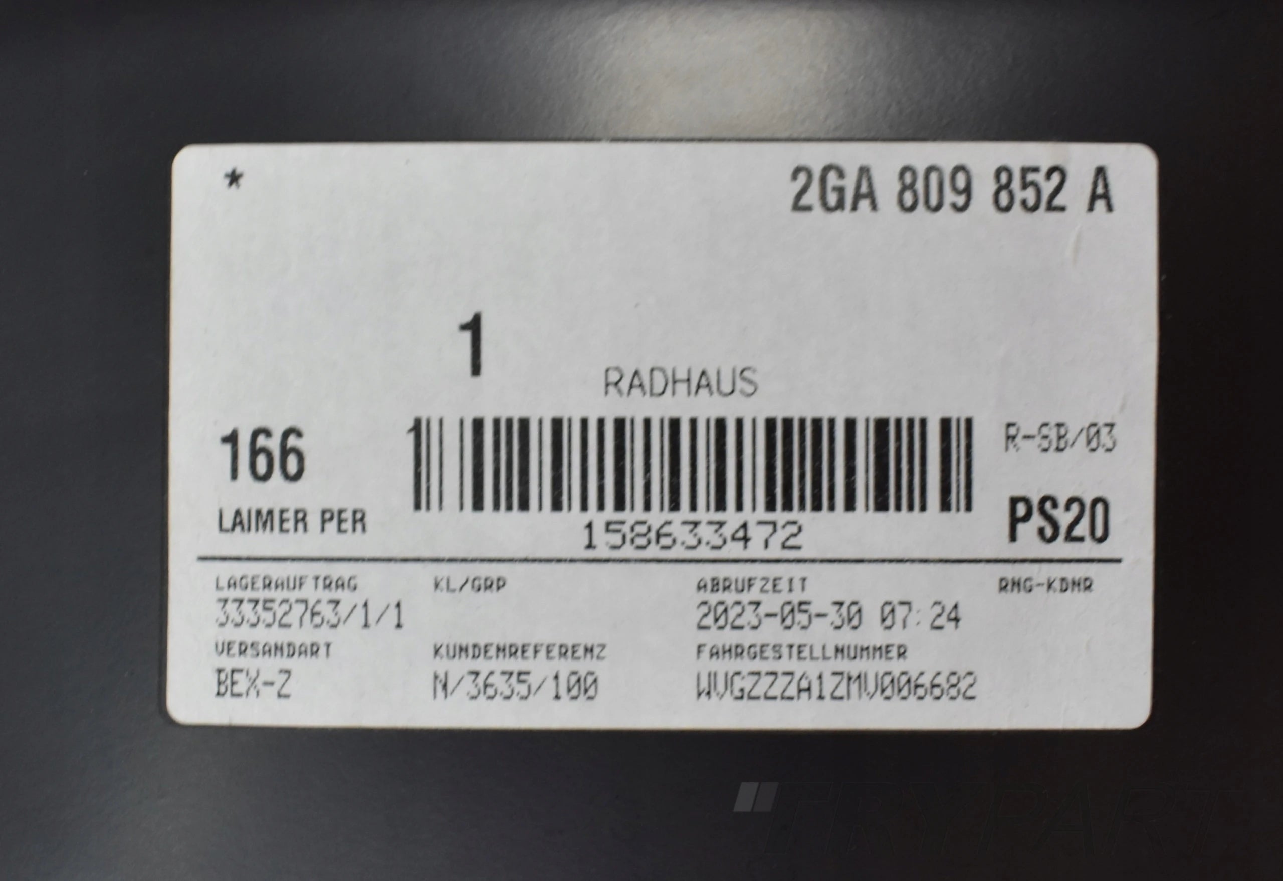 VW T-ROC 2GA RIGHT WHEEL WELL LINER 2GA809852A