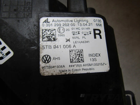 RIGHT HEADLIGHT VOLKSWAGEN TOURAN III 3 15- RH 5TB941006A