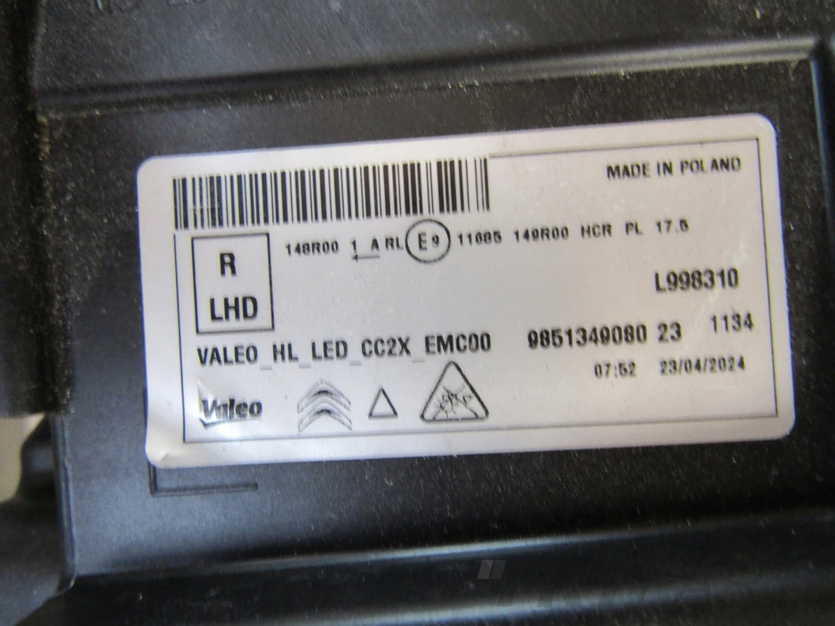 HEADLIGHT CITROEN E-C3 C3 C3 AIRCROSS IV 4 LED 24- RH 9851349080