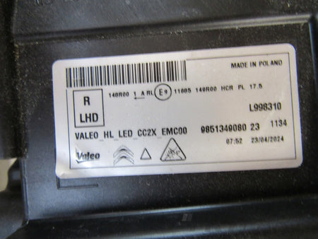 HEADLIGHT CITROEN E-C3 C3 C3 AIRCROSS IV 4 LED 24- RH 9851349080