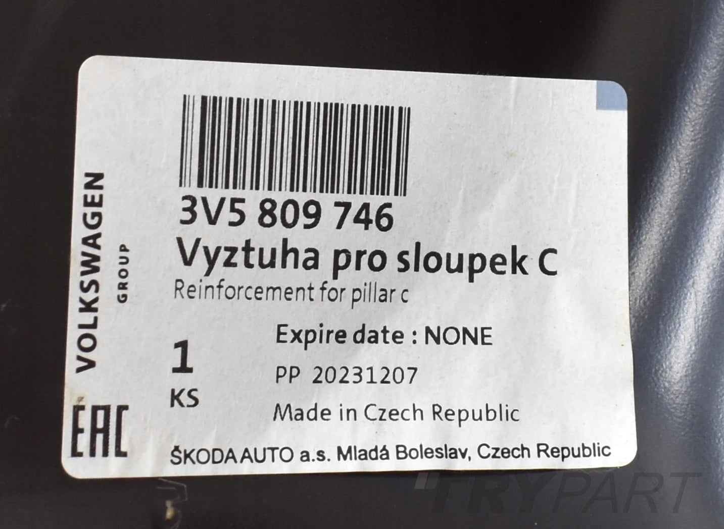 SKODA SUPERB III 3V5 C-PILLAR REINFORCEMENT ORG NEW 3V5809746