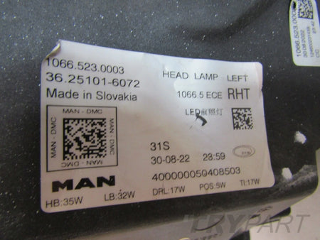 MAN TGX II 2 LED 20- FRONT HEADLIGHT LH LEFT 10665230003