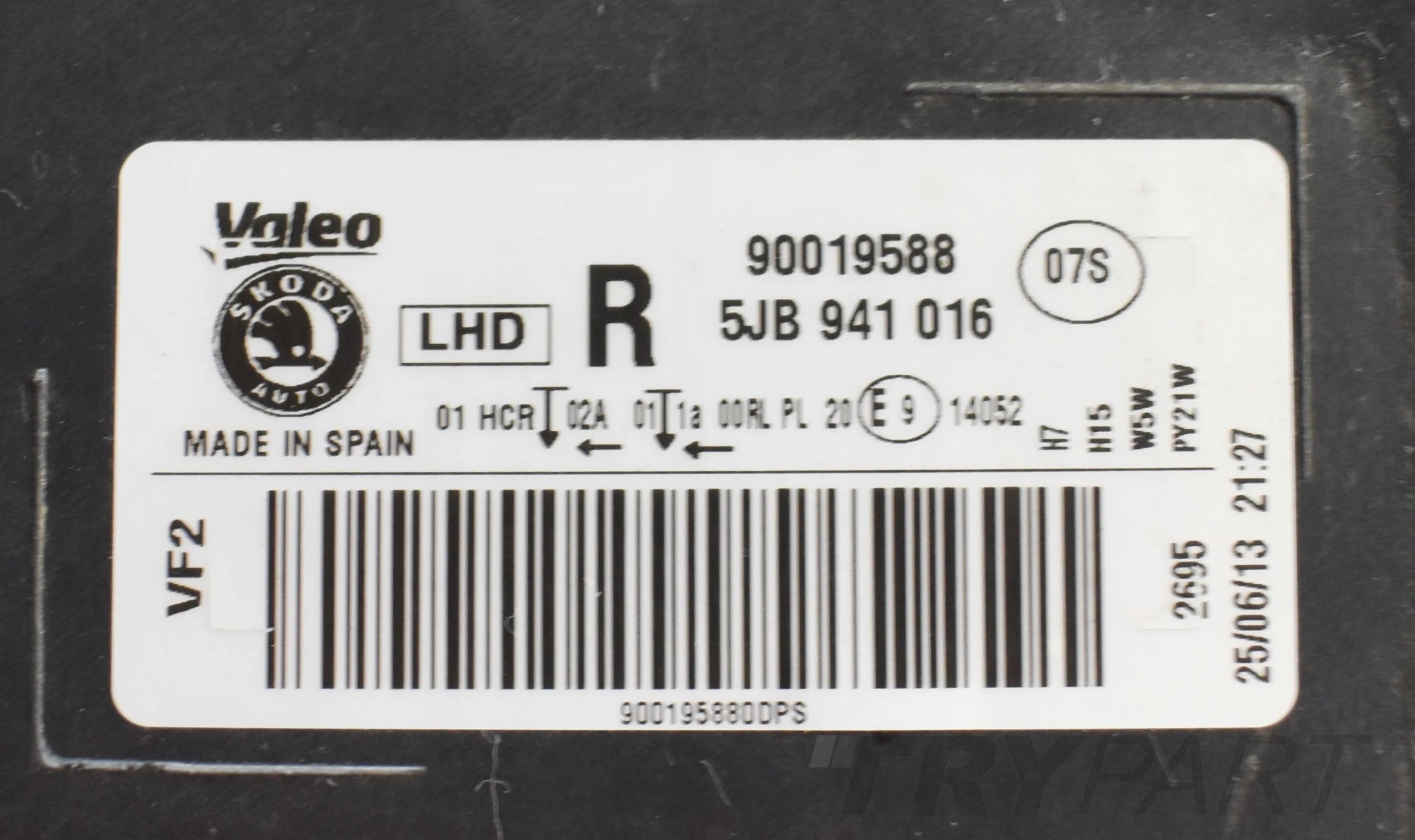SKODA RAPID 5J HEADLIGHT RIGHT FRONT EU ORG