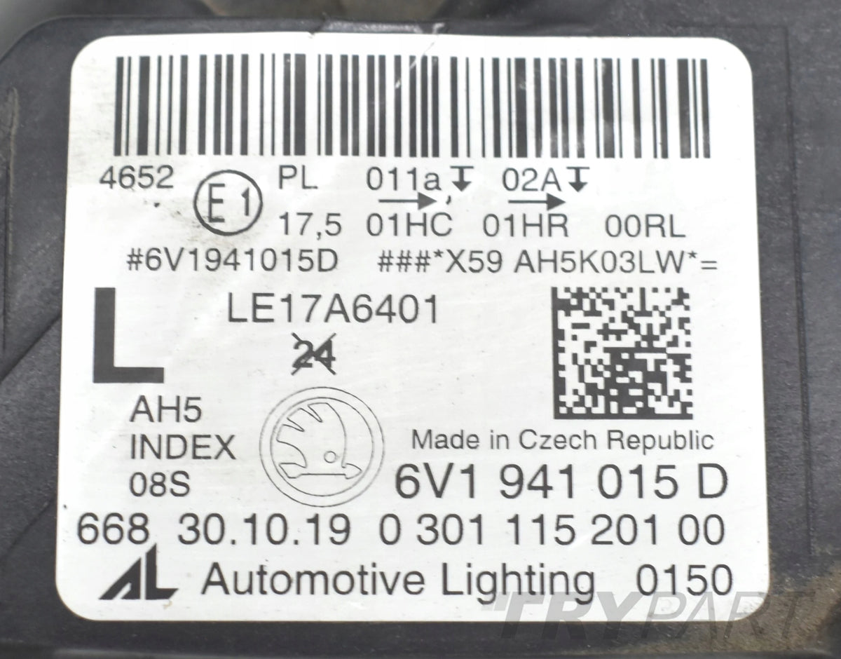 SKODA FABIA III LIFT 6V1 HEADLIGHT LEFT FRONT EU ORG 6V1941015D