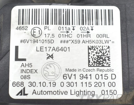 SKODA FABIA III LIFT 6V1 HEADLIGHT LEFT FRONT EU ORG 6V1941015D