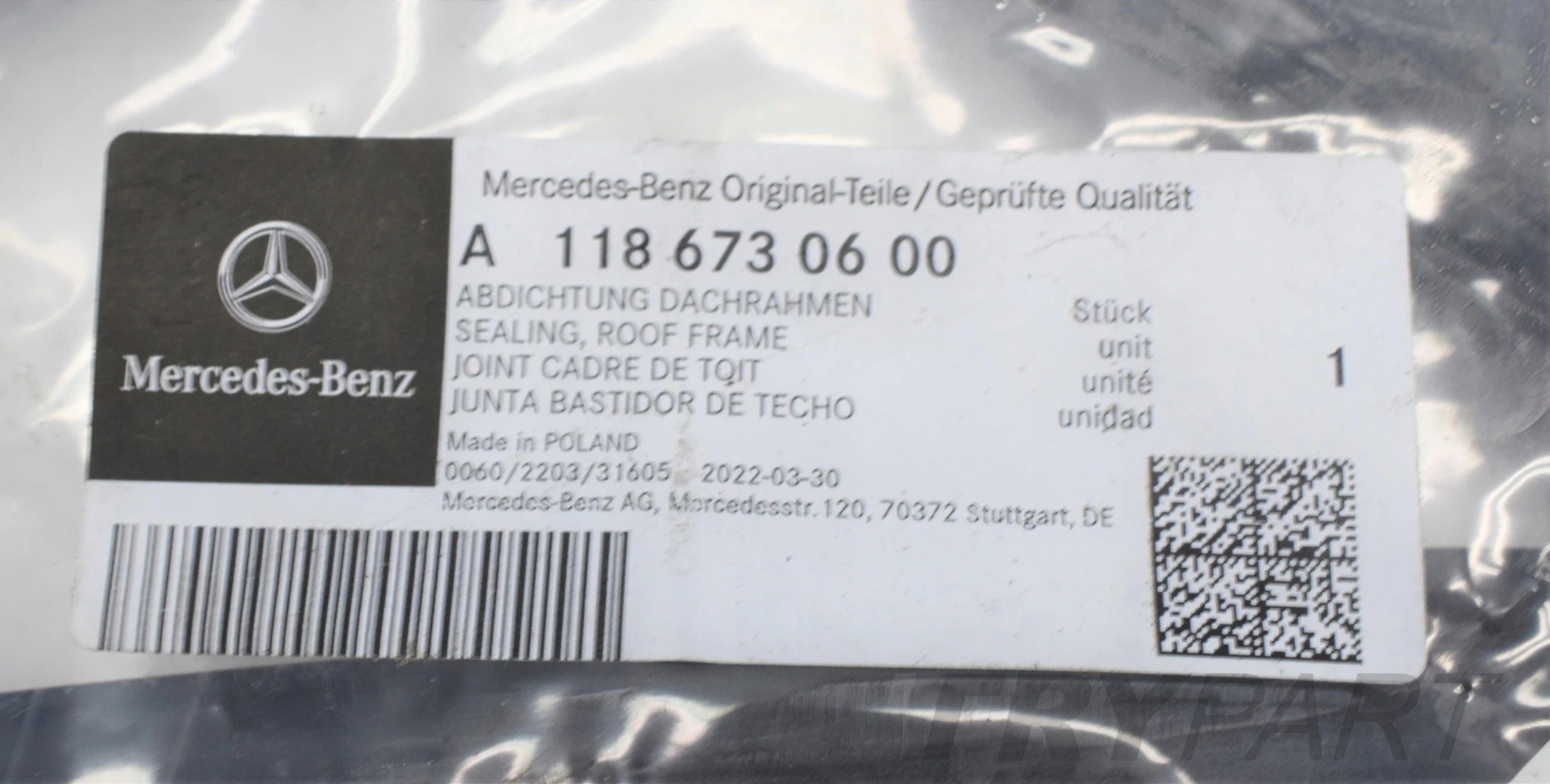 MERCEDES CLA W118 ROOF SEAL A1186730600