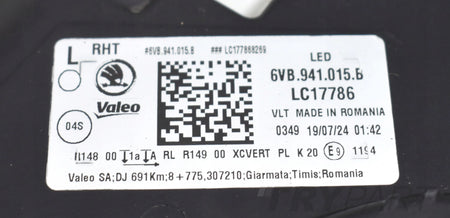 SKODA FABIA IV 6VB LEFT FRONT HEADLIGHT EU ORG CRYSTAL 6VB941015B