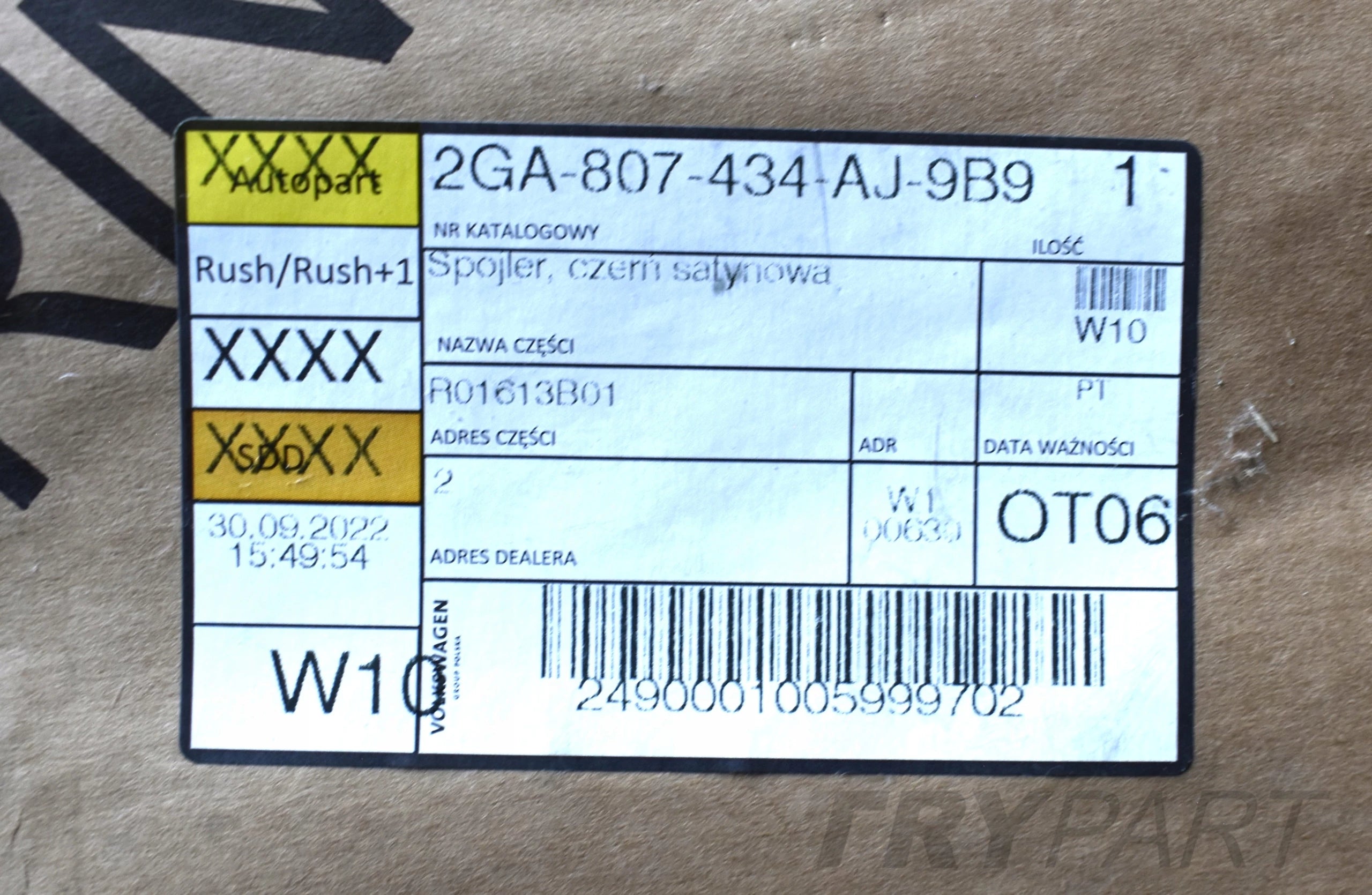 VW T-ROC 2GA REAR BUMPER REAR SPOILER ORG NEW