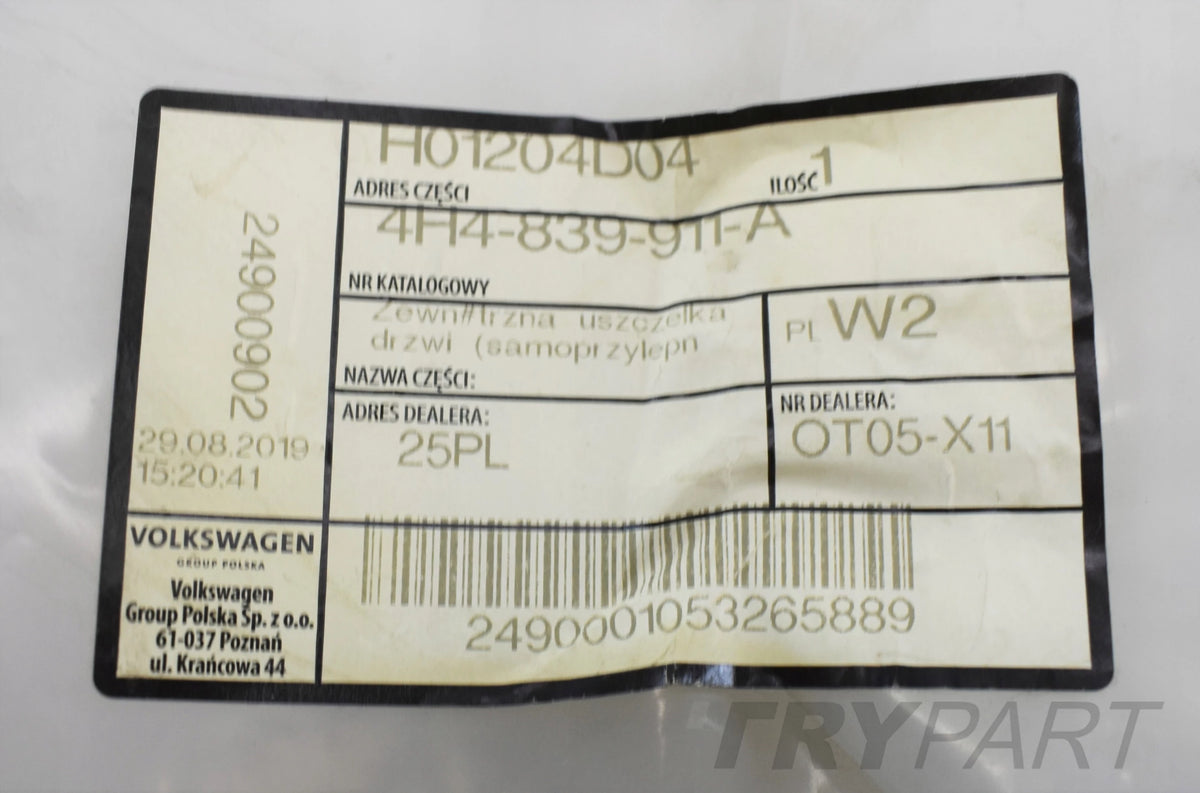 AUDI A8 D4 4H4 LONG REAR LEFT DOOR SEAL