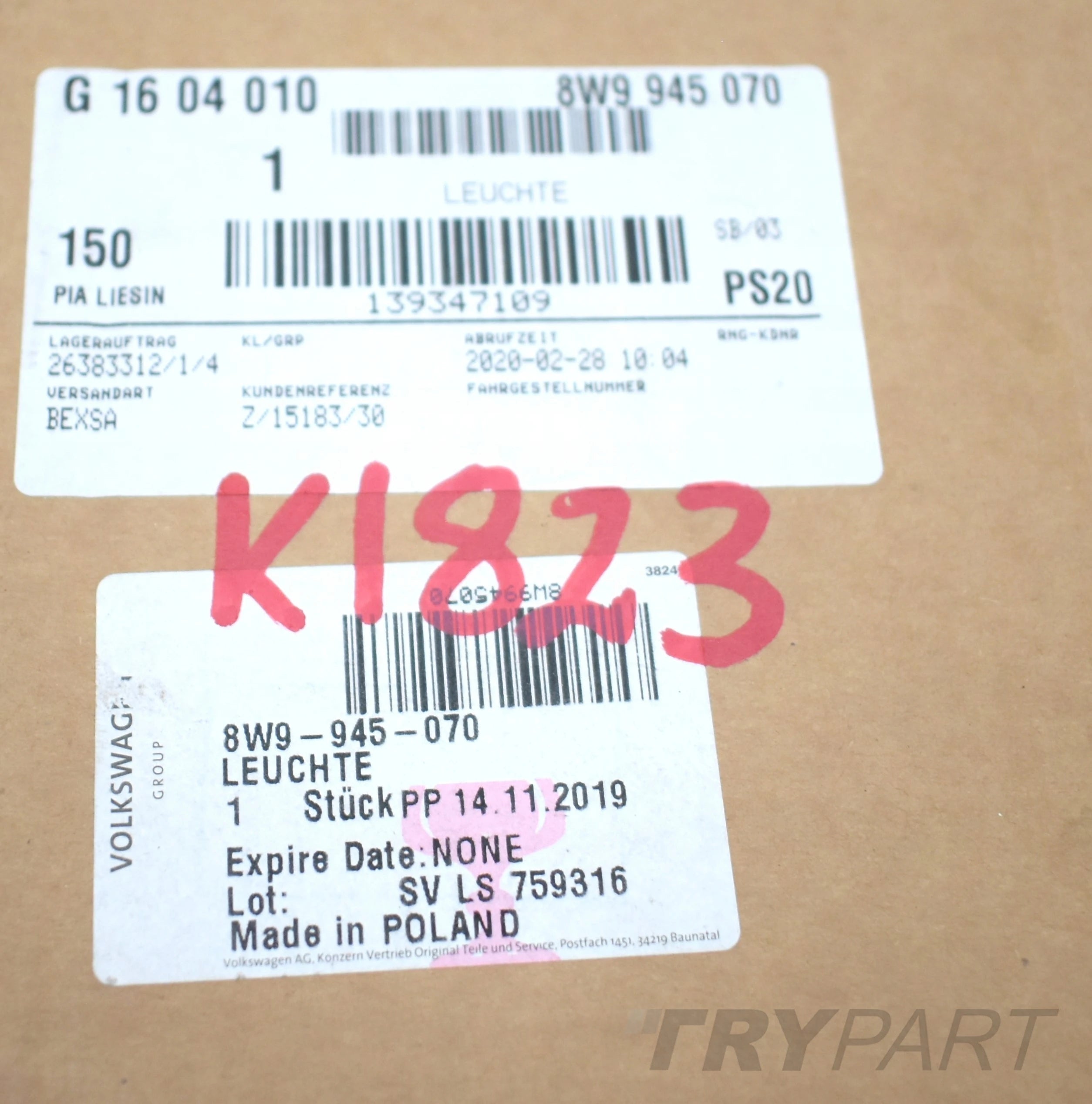 AUDI A4 B9 8W9 RIGHT REAR EXTERIOR LIGHT UNIT EU WAGON 8W9945070