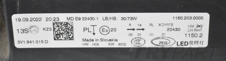 SKODA SUPERB III LIFT 3V1 HEADLIGHT LEFT FRONT FULL LED ORG EU 3V1941015D