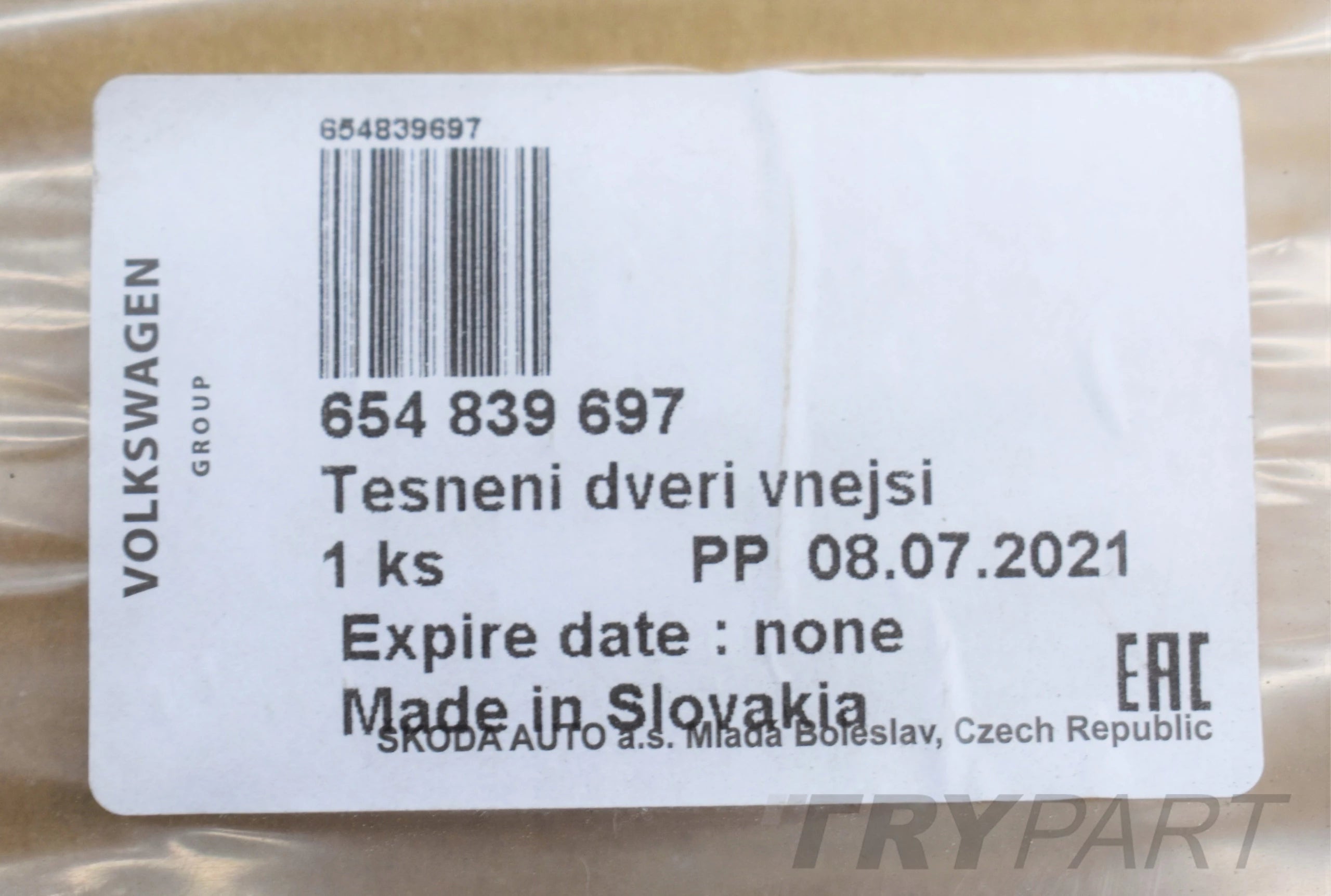 SKODA SCALA 654 DOOR SEAL LEFT REAR ORIG NEW