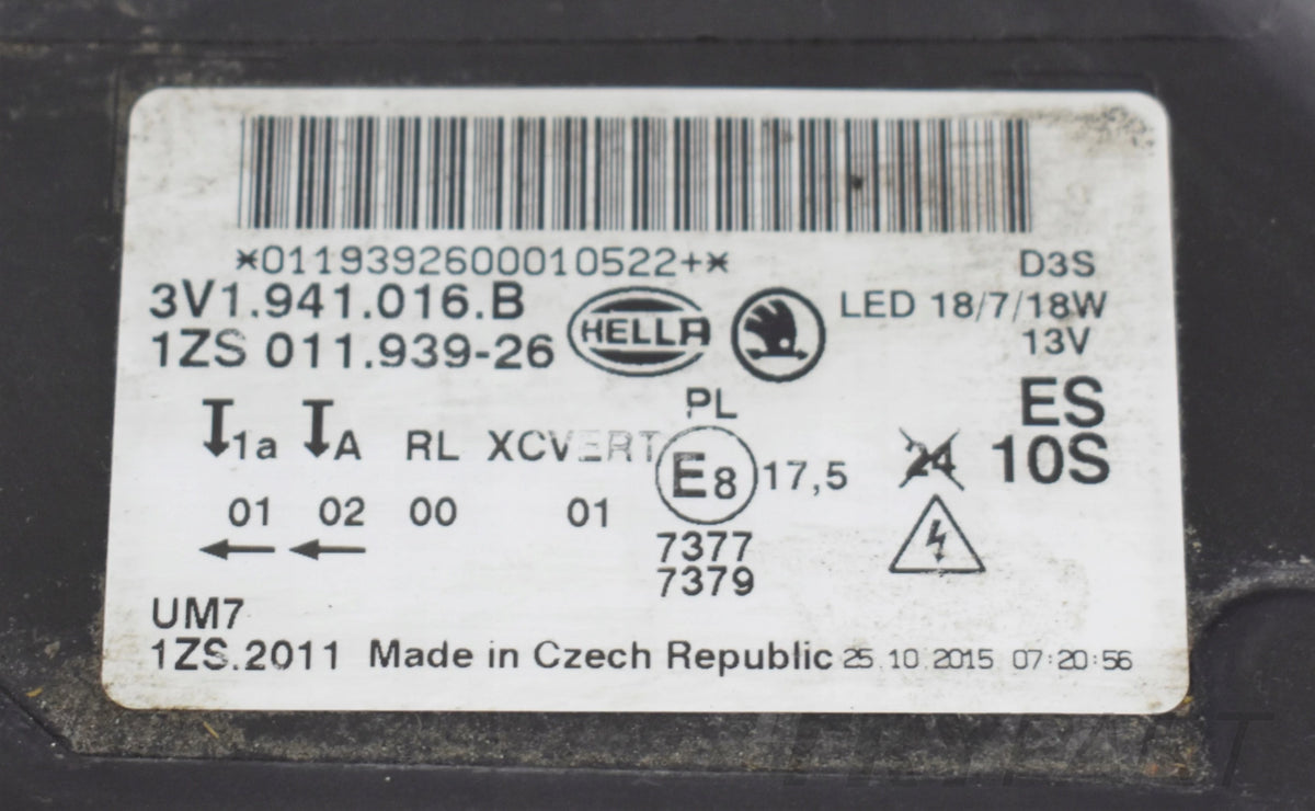 SUPERB III 3V HEADLIGHT RIGHT FRONT EU ORG