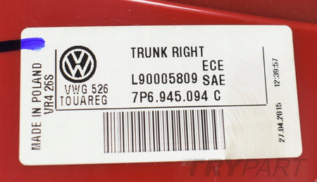 VW TOUAREG 7P6 RIGHT REAR LED TAIL LIGHT NEW ORG